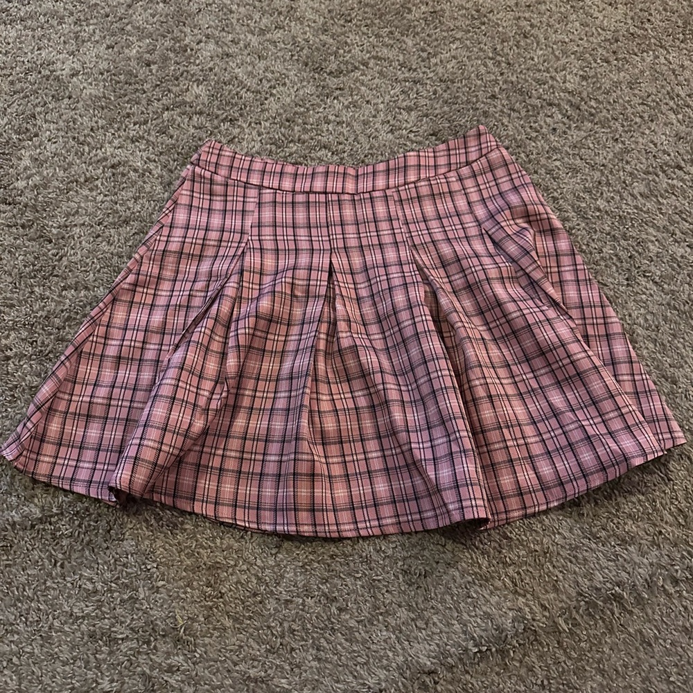Pink plaid skirt